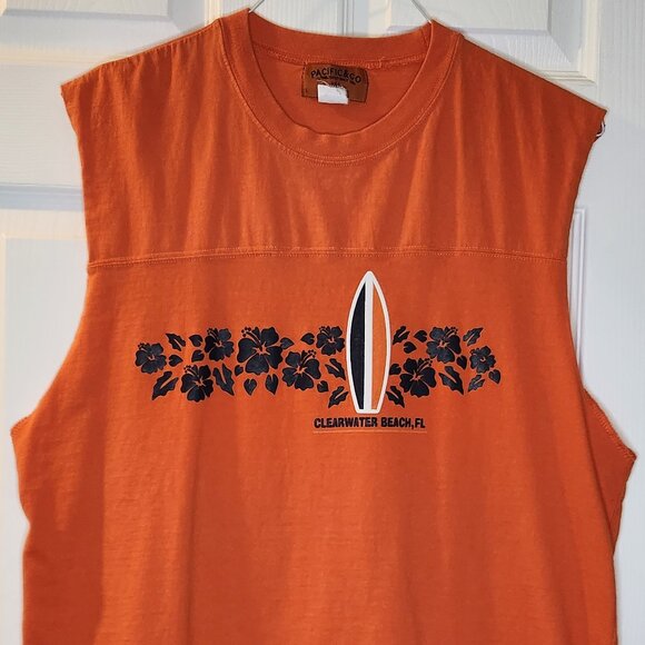 Orange Men's XXL Clearwater Beach FL Sleeveless Shirt - Picture 3 of 5